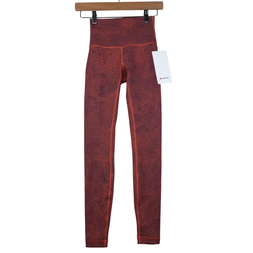 New Lululemon Wunder Train Hi Rise Tight 28" Size 2 Orange/Blue